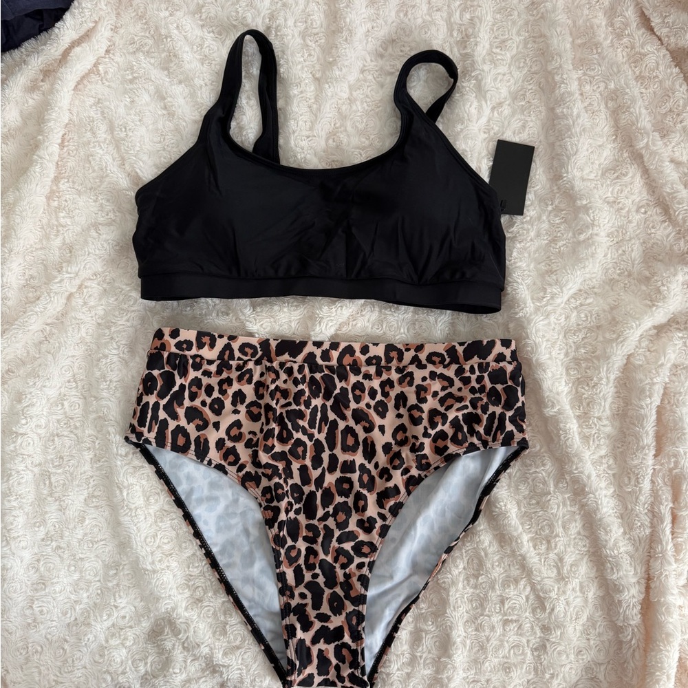 NWT Black Top and Leopard Print Bikini Set